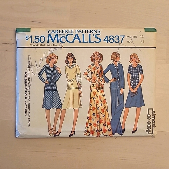 1975 VTG McCalls 4837 Misses Jacket Top Skirt and Skirt Sewing Pattern - Picture 1 of 12